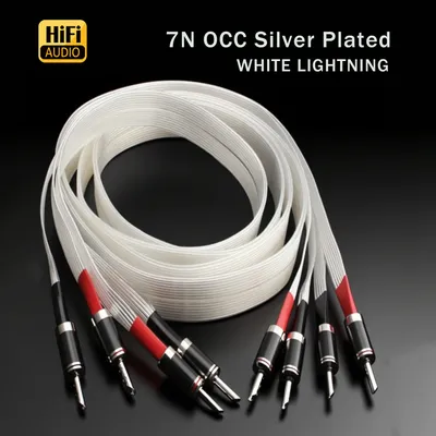 Pair hifi ribbon Flat audio speaker Cable OCC Silver Plated Nordost valhalla White light Loudspeaker cable Carbon Fiber Banana