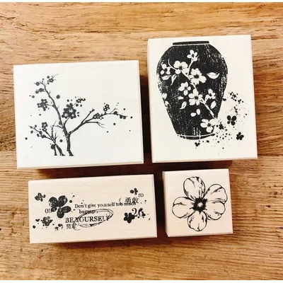 Jennyyuanzi Vintage Plum Blossom Rose Be Yourself Wooden Rubber Stamp for DIY Scrapbooking Photo