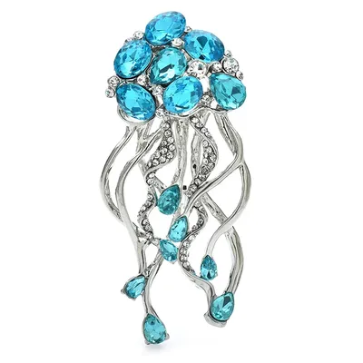 Wuli&baby Blue Jellyfish Brooches For Women Unisex 2-color Beautiful Rhinestone Sea Animal Party