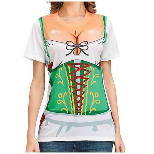 Oktoberfestbier Bayerisch T-Shirt-Ärmel Lederhosen 3D Grafik Für Damen Erwachsene Karneval Oktoberfestbier 3D-Druck Party Casual