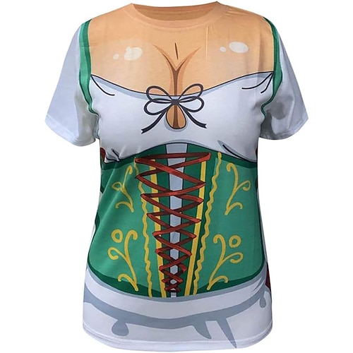 3D T-Shirt Ärmel T-Shirt Lederhosen Oktoberfestbier Bayerisch Grafik für Damen Erwachsene 3D-Druck für Karneval Oktoberfestbier Party Alltagstauglich Image