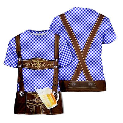 Oktoberfestbier Bayerisch T-Shirt-Ärmel Lederhosen 3D Grafik Für Herren Erwachsene Karneval Oktoberfestbier 3D-Druck Party Casual Image