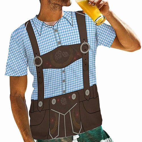 T-Shirt Lederhosen 3D Bayerisch Streetstyle T-Shirt Ärmel Grafik für Herren Erwachsene 3D-Druck für Karneval Oktoberfestbier Party Alltagstauglich Image