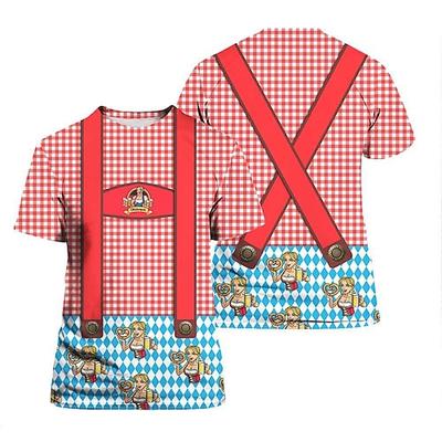 Oktoberfestbier Bayerisch T-Shirt-Ärmel Lederhosen 3D Grafik Für Herren Erwachsene Karneval Oktoberfestbier 3D-Druck Party Casual Image