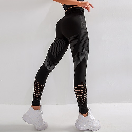 Damen Laufhose Lang Tights Running Kompressionshose Gitter Hoher Taillenbund Grundschicht Sport Natur Sportlich Winter Bauchkontrolle Kolbenheber Rasche Trocknung Fitness Fitnesstraining Laufen Image