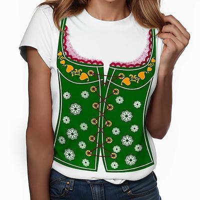 Oktoberfestbier Bayerisch T-Shirt-Ärmel Lederhosen 3D Für Damen Erwachsene Karneval Oktoberfestbier Heißprägen Party Casual Image