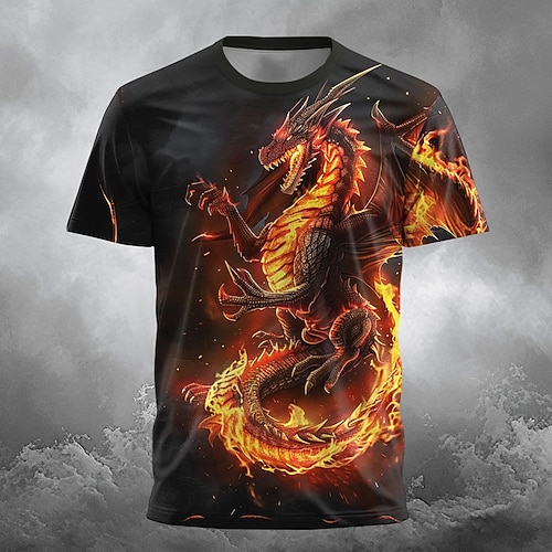 Herren Drache T Shirt Kurzarm T-Shirt 3D-Druck Rundhalsausschnitt Hemd Designer Gotisch Party Straße Lässig Schwarz 1 Schwarz Sommer Frühling Bekleidung S M L XL XXL XXXL Image