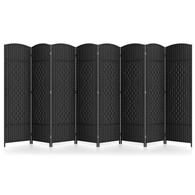 Costway 8-Panel Folding Room Divider with Hand-Woven Texture and Solid Wood Frame-Black