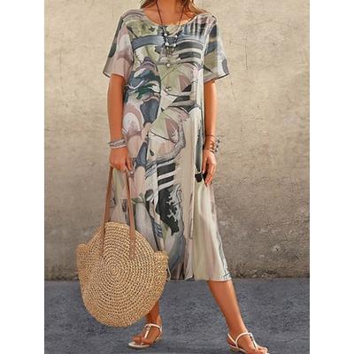 Women's Abstract Print Crew Neck Midi Dress Casual Daily Short Sleeve Summer