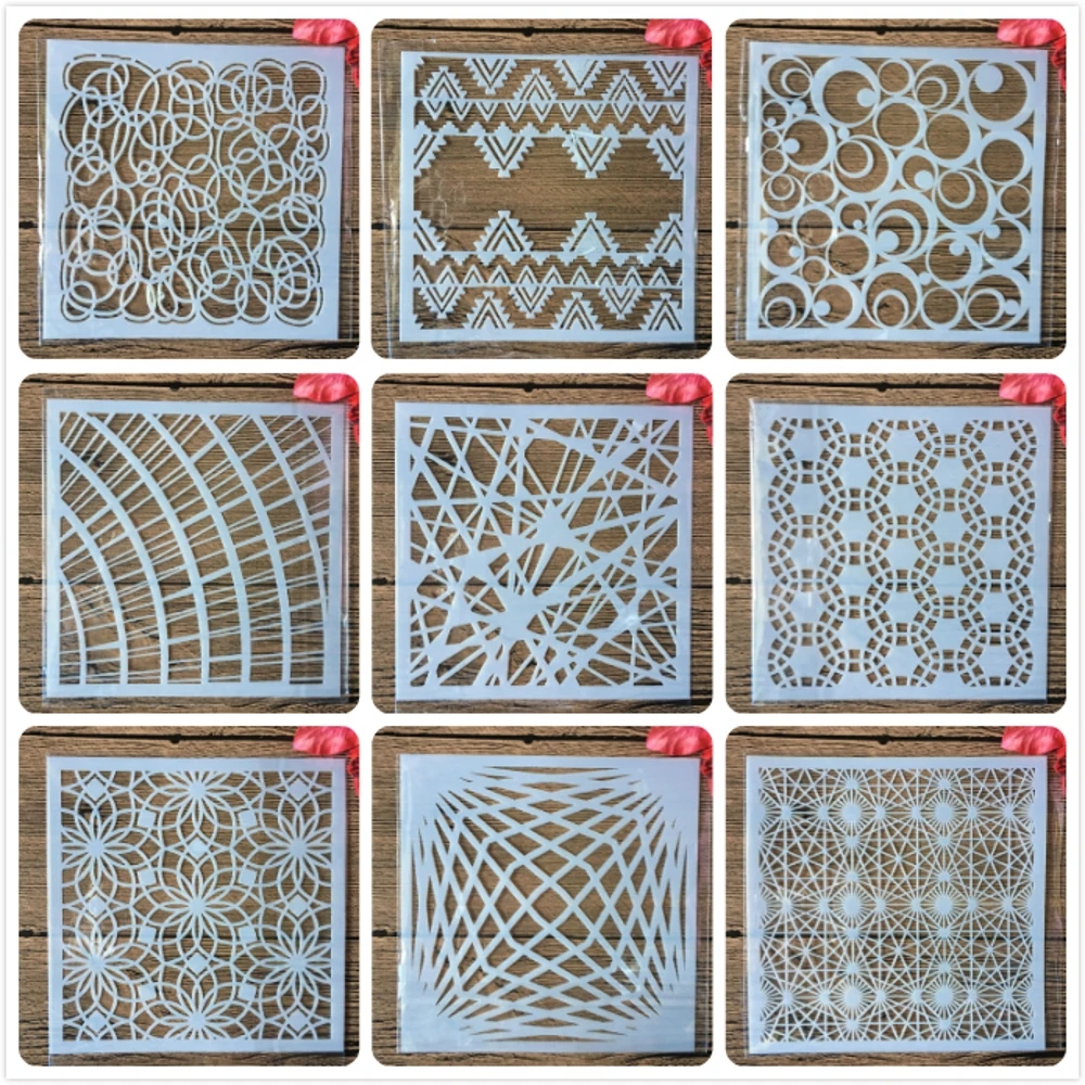 Pochoirs de peinture à géométrie ronde, grille de lignes de 13cm, modèle décoratif d'album de gaufrage de coloration pour Scrapbook, bricolage, 9 pièces/ensemble