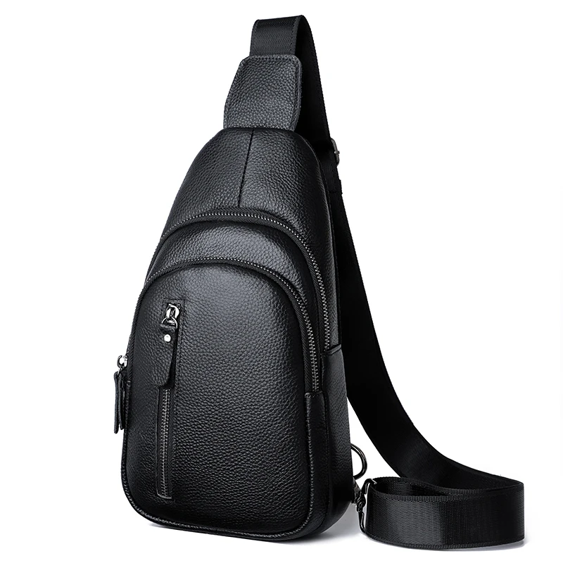 100% en cuir véritable hommes sac de poitrine homme sac à bandoulière sac de messager décontracté sac à bandoulière mode hommes pureté sac à main