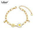 Lokaer-Bracelet à breloques fleur en cristal pour femme acier inoxydable plaqué or 18 carats