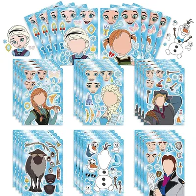8Sheets Disney Frozen Puzzle Stickers Make A Face Create Your Own Elsa Olaf Anna Kids Toy Assemble