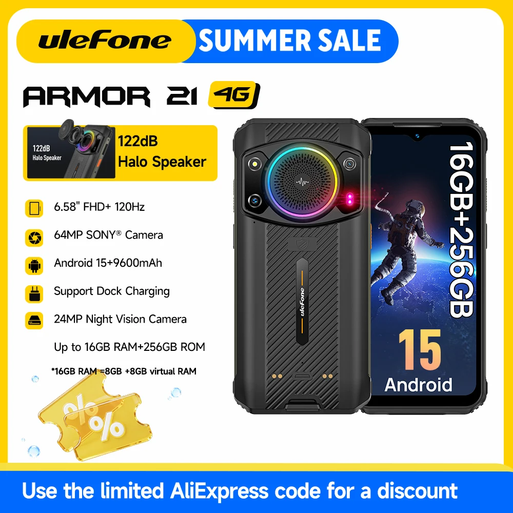 Rugged Phone Ulefone Armor 21 16GB RAM 256GB ROM Smartphone Android 15 G99 moblie phone 64MP 9600mAh Global
