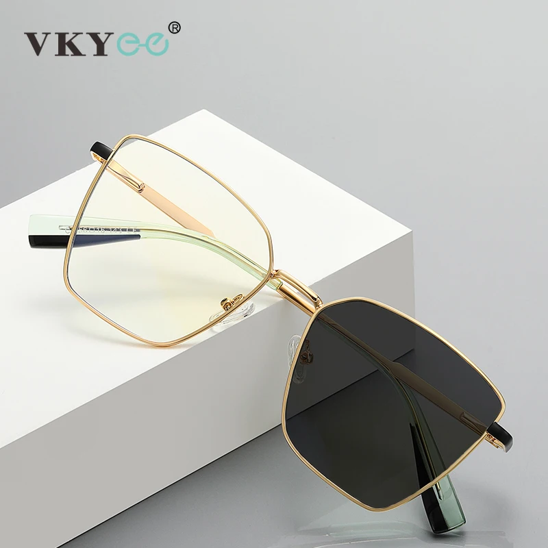 VKYEE Geometrische photochrome Anti-Blaulicht-Lesebrille für Damen, Myopie, Hyperopie, anpassbares Rezept PFD3051 Image