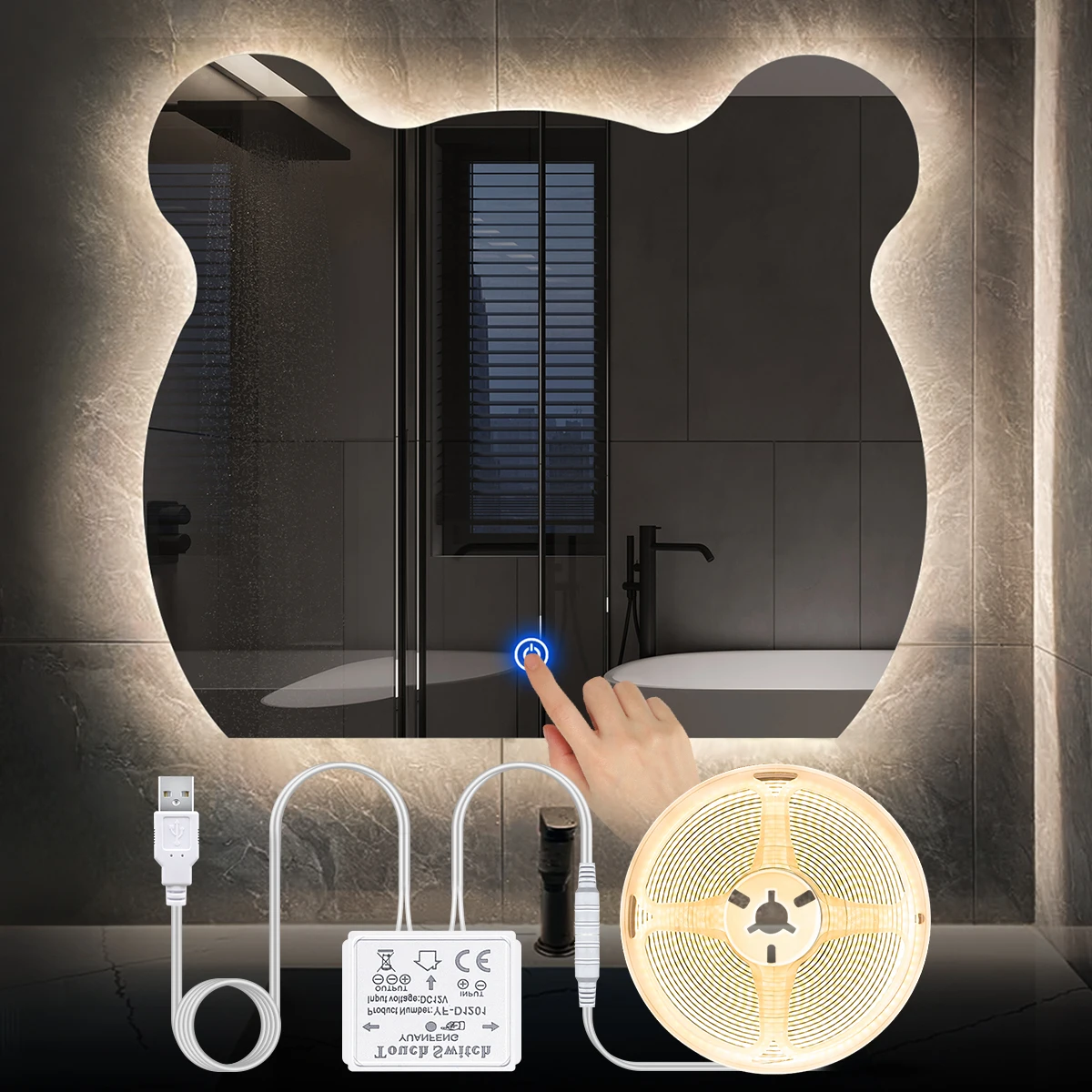 1M/3M/5M LED Badezimmer Spiegel Hintergrundbeleuchtung Beleuchtung USB 5V COB LED Streifen Licht Durchdringbare Spiegel Touch Sensor Dimmer Eitelkeit Lichter