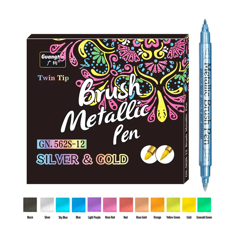 Doppelkopf-Metallic-Markierungsstifte, Gold/Silberfarben, Farbmarkierungsstift für Felsmalerei, Becher, Keramik, DIY-Malzubehör Image