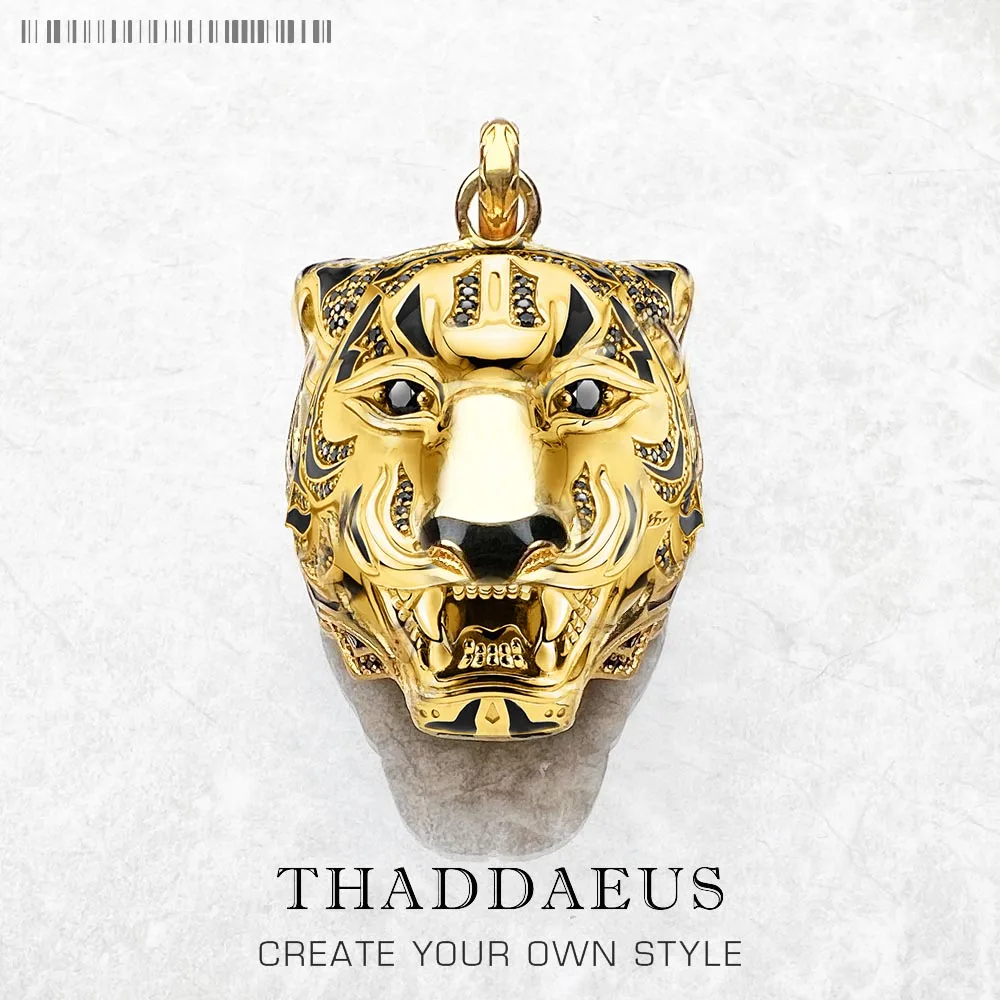 Anhänger Goldener Tiger, brandneuer edler Schmuck, 925er Sterlingsilber, Punk-Accessoires, Rebel-Geschenk für Damen und Herren