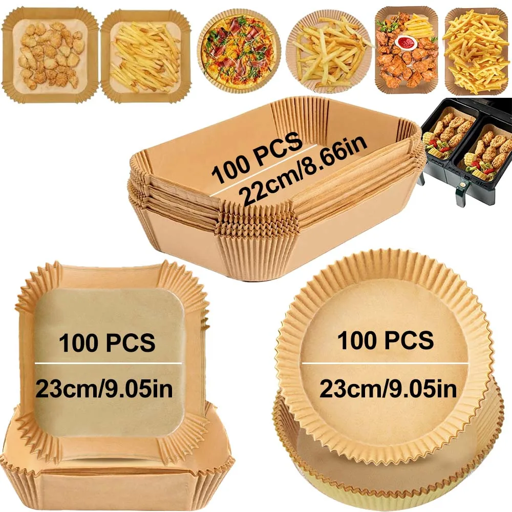 Rechteckige Luftfritteuse, Einweg-Backpapier-Einlage, antihaftbeschichtet, lebensmittelechtes Silikon, Öl, Papierablage, Mikrowelle, Ofen, Küchenherd Image