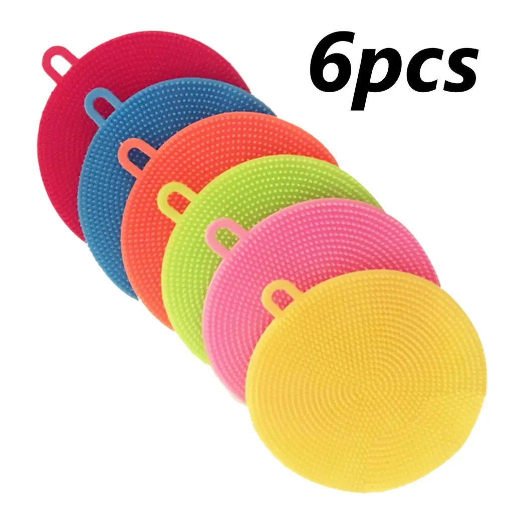 6Pcs Silikon Reinigung Pinsel Weiche Silikon Scheuer Pad Waschen Schwamm Gericht Schüssel Topf Reiniger Waschen Werkzeug Küche Zubehör Image