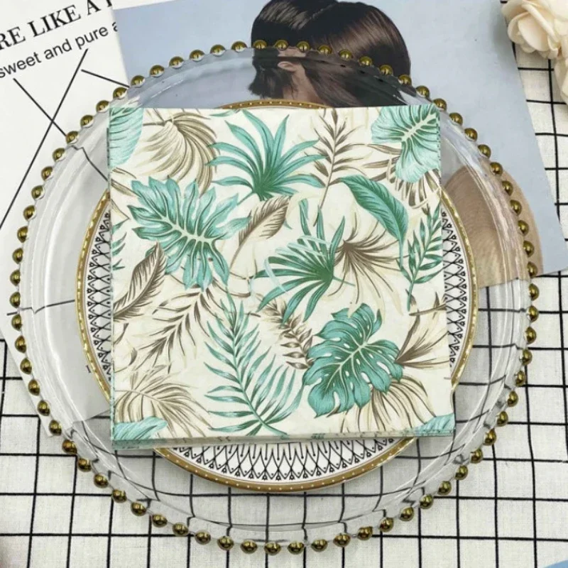 20 stücke/pac 33cm bunt bedruckte Servietten Holz zellstoff 2 Schicht Blumen blatt Modell Hochzeit Weingläser Blumen papier Party Tischs ets Image