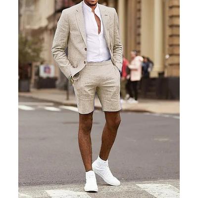 Men's Linen Suits Summer Wedding Suits Dusty Rose Purple Solid Colored Tailored Fit 2 Piece Single Breasted Two-buttons