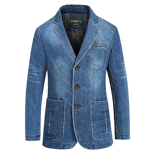 giacca di jeans da uomo blazer cappotto sportivo casual cocktail abbigliamento tasca autunno inverno denim contemporaneo classicoamp;giacca blu navy in denim chiaro regular senza tempo