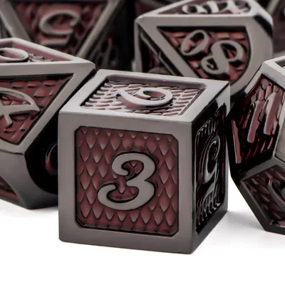 DND Metal Dice Set Black Red Dungeon and Dragon scale Dice D&D Polyhedral Dice RPG D and D Role
