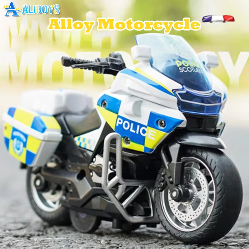 1/14 Legierung Motorrad Zurückziehen männer Lokomotive Polizei Auto Simulation Fahrzeug Modell Spielzeug mit Licht und Musik kinder Spielzeug Image