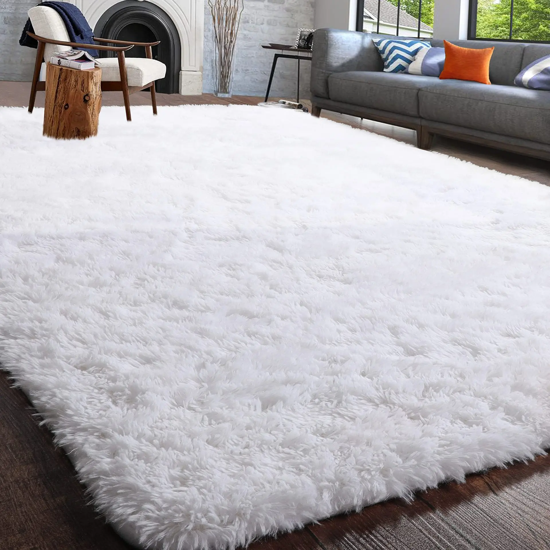 Pelziger Teppich, Wohnzimmermatte, modernes Schlafzimmer, nordischer Stil, Dekorationsteppich, große Größe, Schwarz, Grau, Weiß, rutschfeste Kinderteppiche