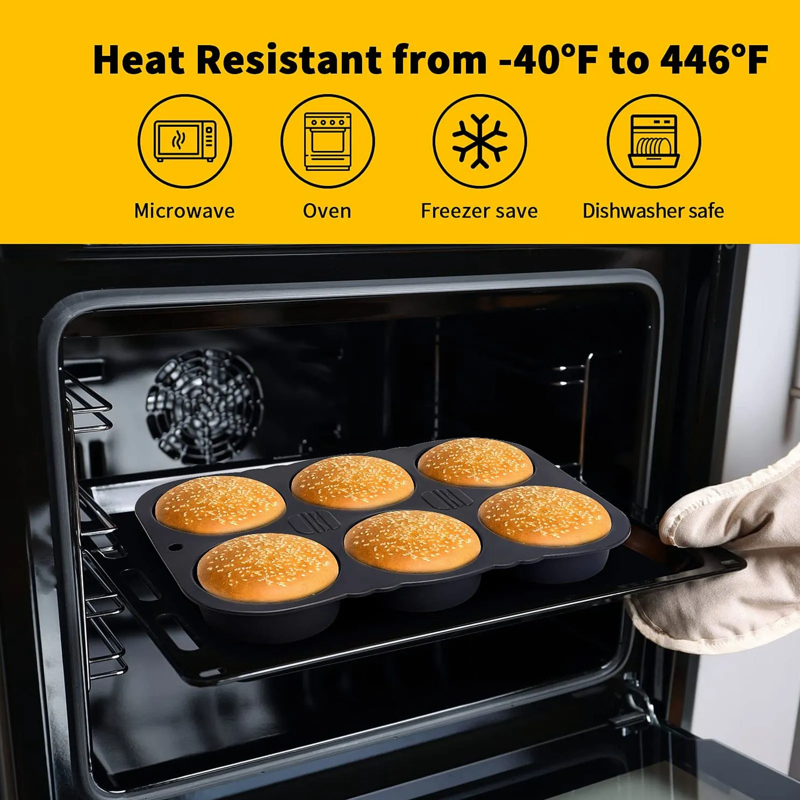 Hamburger-Brötchenform mit 6 Mulden, faltbar, wiederverwendbar, Brotform -40 ℉ bis +446 ℉ Hitzebeständige Backform für die Küche Image