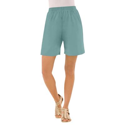 Plus Size Women's Plus Size Soft Knit Pull-On Short by Roaman's in Cool Sage (Size S)