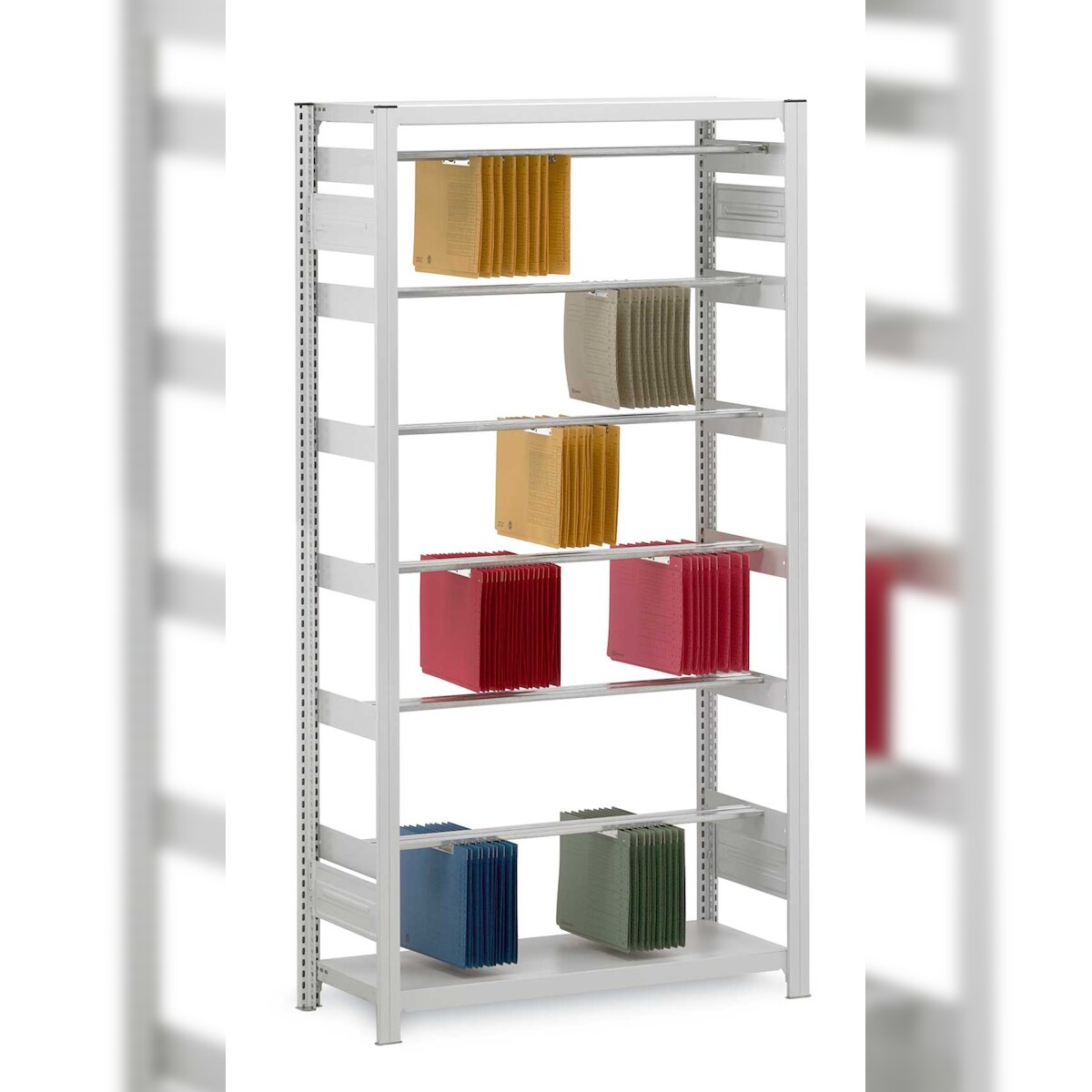 PROREGAL Pendelhefter-Regal einseitig Stecksystem T-Profil | HxBxT 270x100x40cm | 8 Ebenen | Fachlast 40kg | Pendelsystem Elba/Leitz | Verzinkt Image