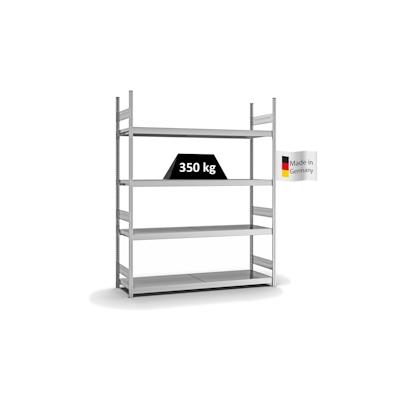 PROREGAL Weitspannregal Stecksystem T-Profil | HxBxT 250x200x50cm | 4 Ebenen | Stahlplatten-Fachboden | Fachlast 350kg | Verzinkt | Lagerregal Image