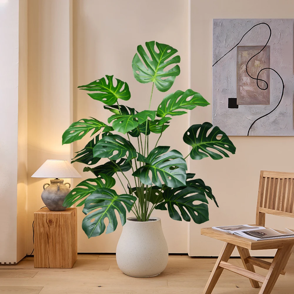 65 cm 18 Blätter künstlicher Palme, große gefälschte Monstera-Pflanzen, Schildkrötenblätter aus Kunststoff, künstliche tropische Palmenblätter für den Hausgarten