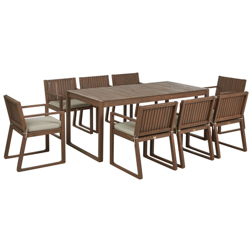 Gartenmöbel Set 8-Sitzer Dunkelbraun Akazienholz Tisch mit 8 Stühlen und Sitzkissen Taupe Rustikal Modern Terrasse Garten Ausstattung