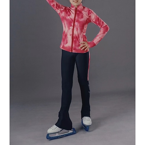Eiskunstlaufhose Eiskunstlaufjacke mit Hose Damen Mädchen Eislaufen Jacke Strumpfhosen Outfits Waldgrün Rosa Blau Patchwork Daumenloch Spandex Dehnbar Training Übung Professionell Eiskunstlaufkleidung Image