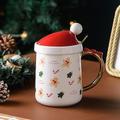 Tazza in ceramica natalizia da 400 ml con coperchio per cappello di Natale e cucchiaio d'oro tazza di tè al latte con acqua creativa simpatico regalo di Natale per bambini tazza di caffè per bambini