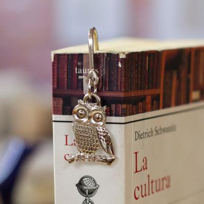 'High-Polished Zamac Metal Bookmark with Silver Owl Charm'