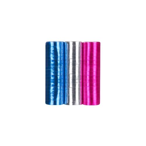 3 Rollen Luftschlangen blau pink silber