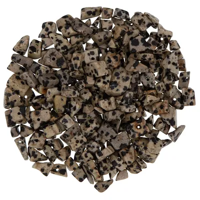 Halbedelsteinperlen Dalmatinerjaspis, beige-schwarz, 5–10 mm, 50 g