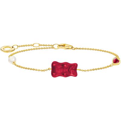 Armband THOMAS SABO "THOMAS SABO x HARIBO Schmuck: Armband mit Goldbär" Gr. 19, rot (gelbgoldfarben, rot, kristallweiß, 