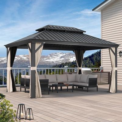 PURPLE LEAF Outdoor Galvanized Steel Hardtop Gazebo, Aluminum Frame Gazebo With Curtains