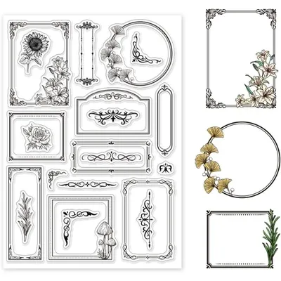 1pc Botanical Border Clear Stamps Mixed Shapes for Cards Making Roses Mushrooms Lace Corner Clear