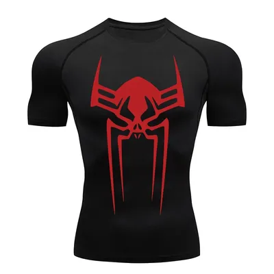 Spider Print Gym Workout Rash Guard for Men Athletic Quick Dry Stretchy Compression Shirts