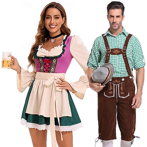 couples oktoberfest beer costume dirndl dress trachtenkleider lederhosen oktoberfest couple german munich wiesn men's women's traditional style cloth halloween carnival Image