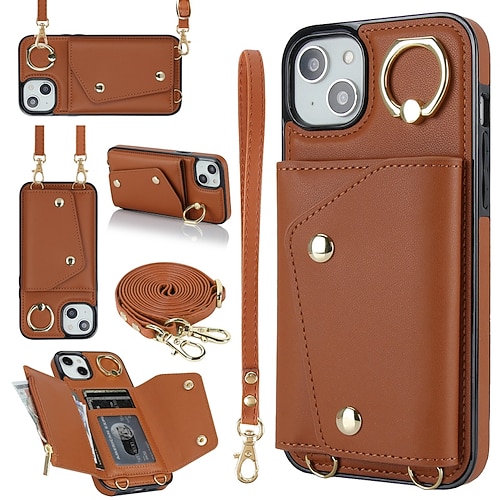 Handy Hülle Handyhüllen Für iPhone 17 Pro Max 17 Air 16 15 14 Pro Max Plus 13 12 11 Pro Max Mini Brieftaschenhülle Reisverschluss mit Trageriemen Mit Handgelenkschlaufe Retro TPU PU-Leder Image