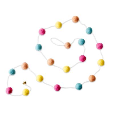 'Colorful Hand-felted Pom Pom Garland Decoration from Nepal'