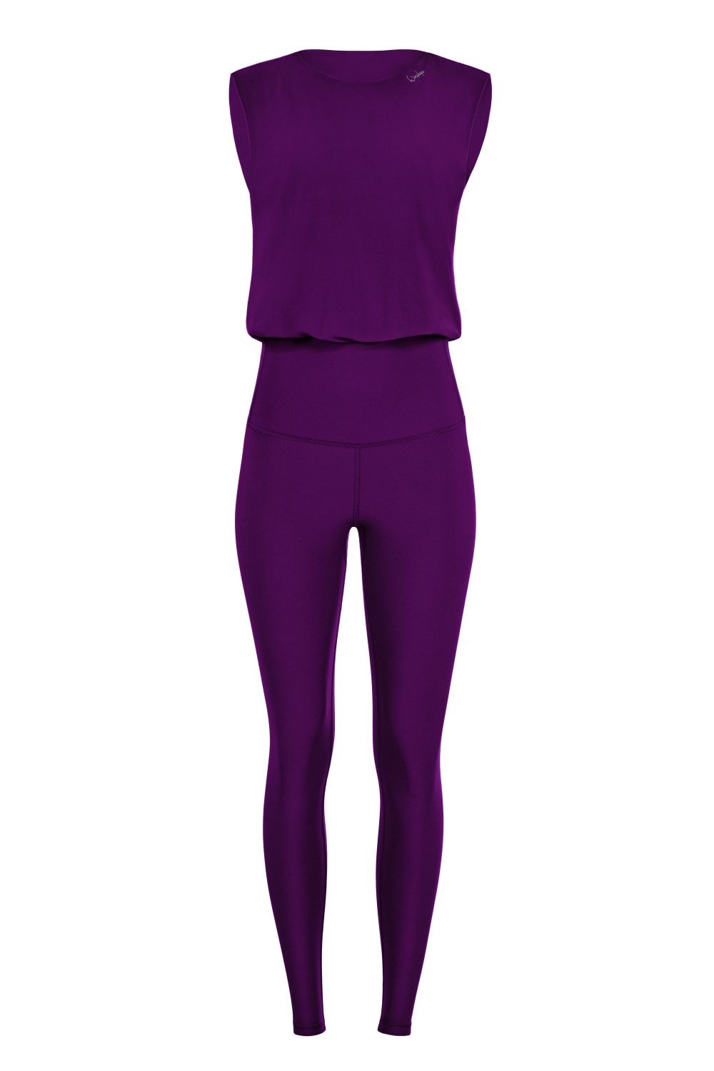 Jumpsuit WINSHAPE "JS102LSC", Damen, Gr. XS, Normalgrößen, lila (schwarz plum), 85% Polyester, 15% Elasthan, Rundhals, Overalls Jumpsuit, Functional Comfort