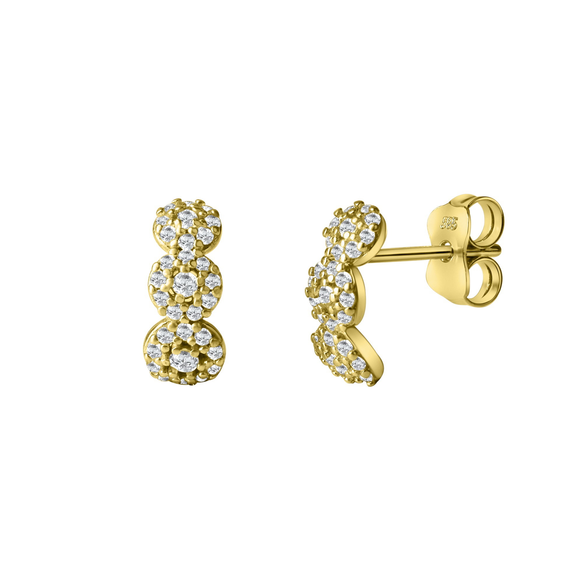 Paar Ohrstecker "Gold 585 mit 60x Zirkonia weiß", gelb (gelb, weiß), FASCINATION BY ELLEN K., Ohrringe, Damen, one-size, Gold